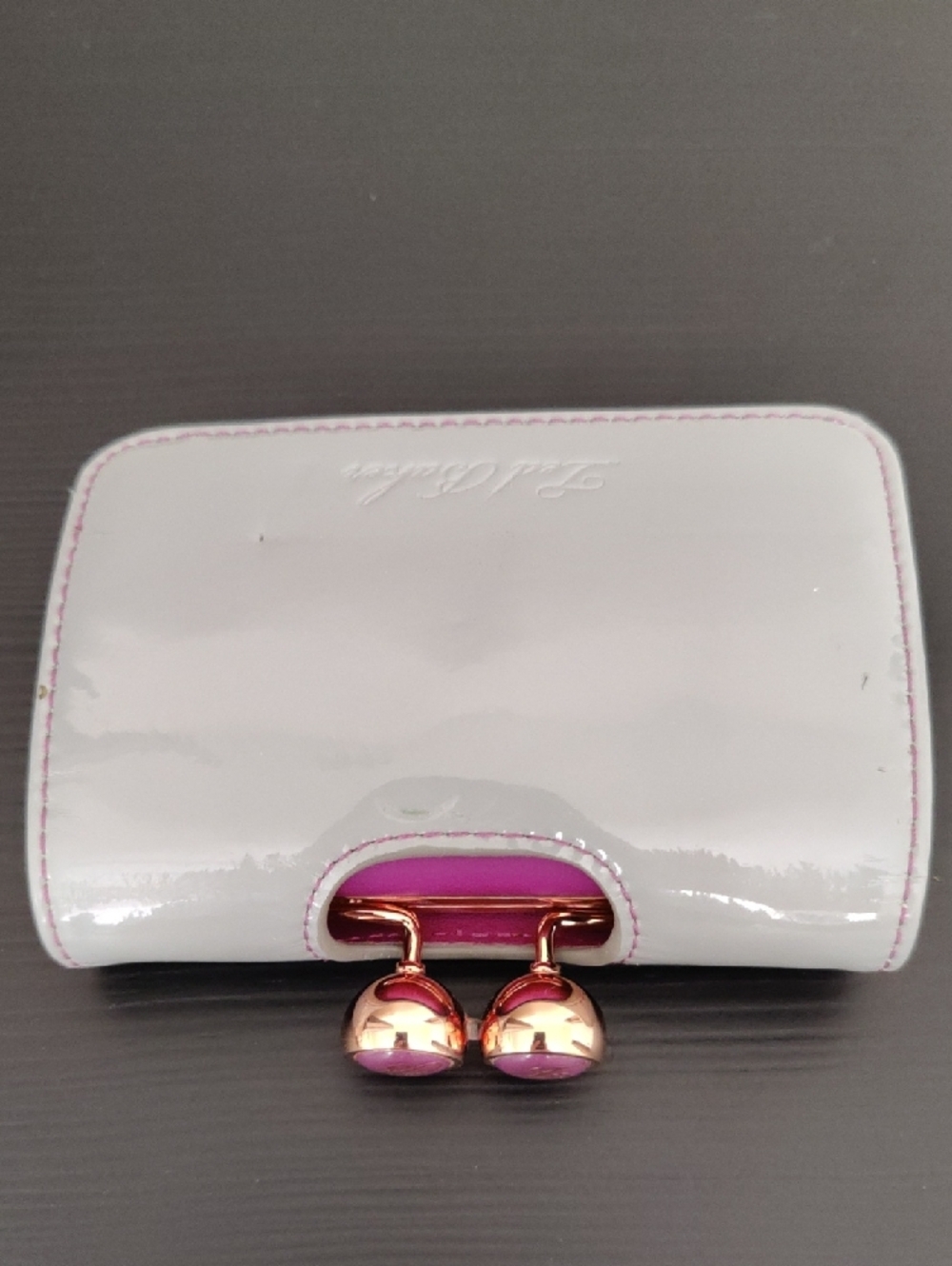 Ted Baker London Glossy Light Gray Wallet with Purple Gold Hardware - Picture 9 of 11